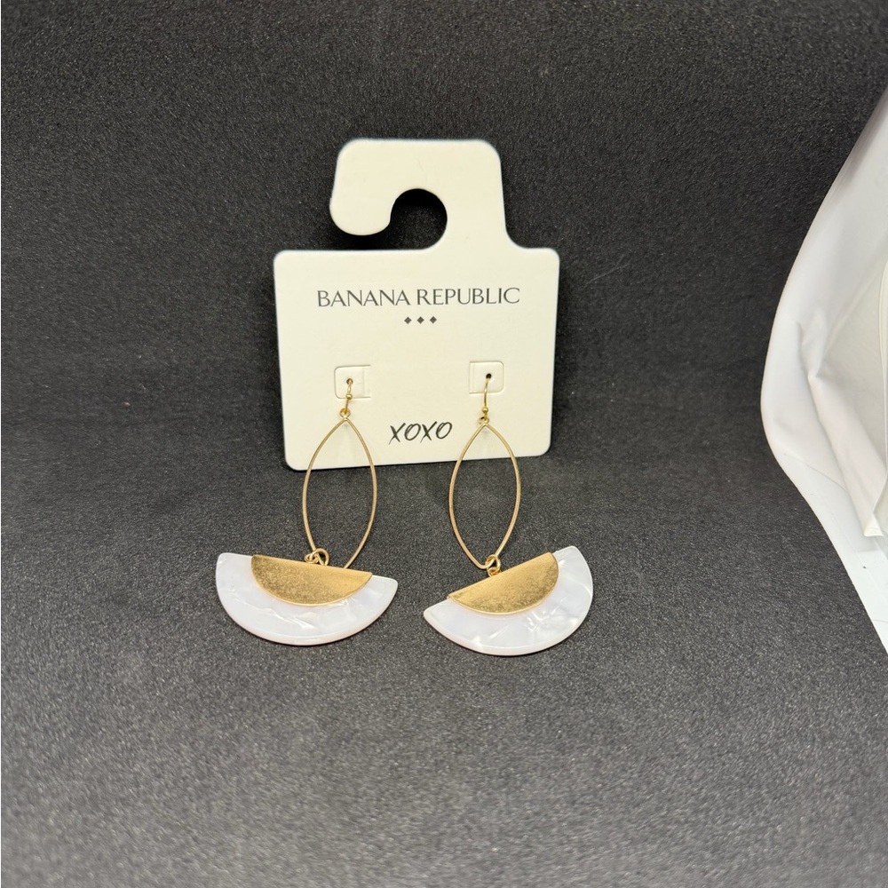 Banana Republic Gold and White Half-Moon Earrings